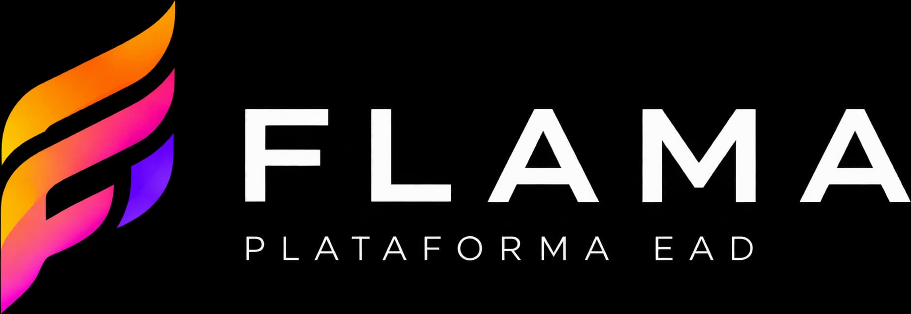Logotipo FLAMA — Plataforma EAD, com símbolo em gradiente laranja, rosa e roxo